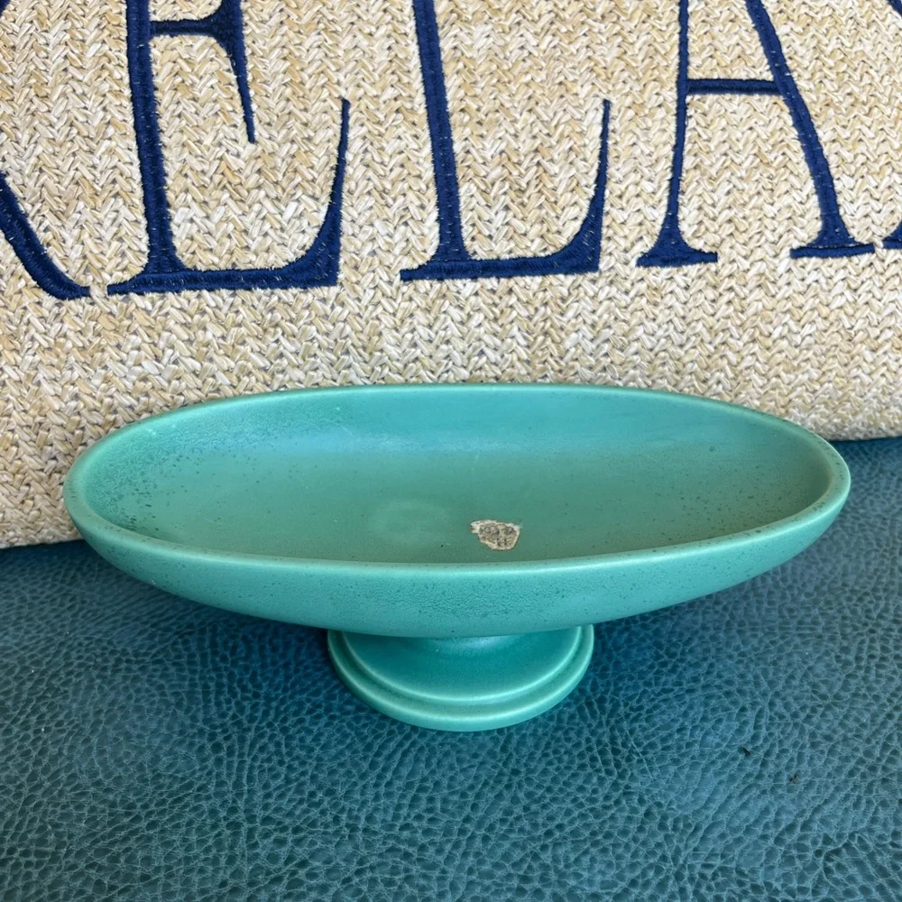 Vintage Haegar Pottery pedestal Bowl Teal
